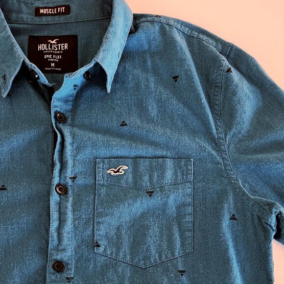 Hollister Sz M Epic Flex Stretch Button Down Shirt Muscle Fit Long Sleeve Casual - Picture 4 of 10